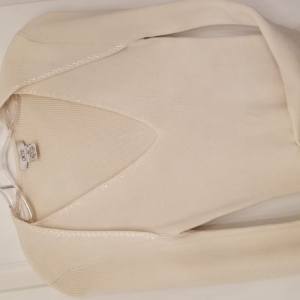 Cache M Beaded Sweater Top Winter White